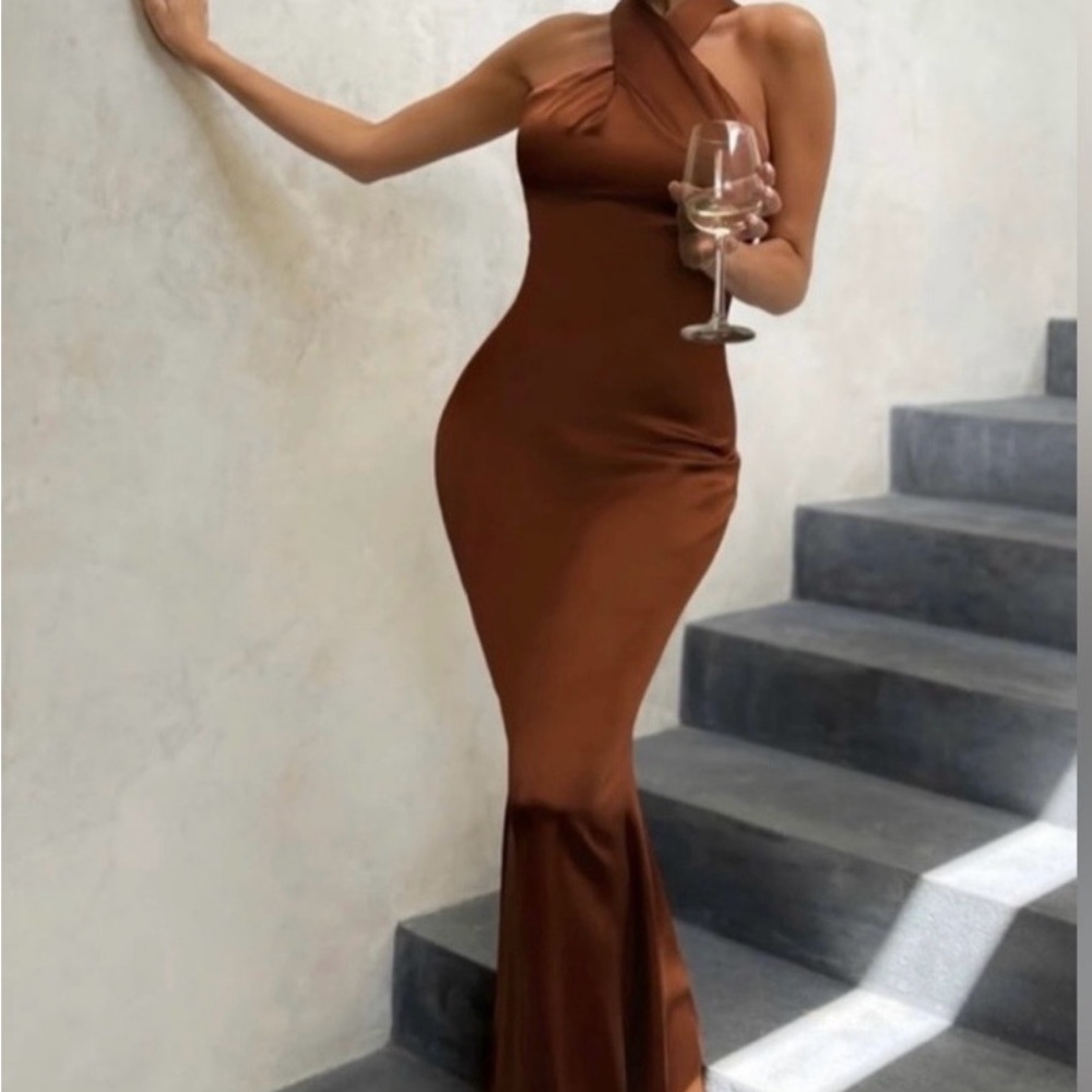 Club L London Chocolate One-Shoulder Dress